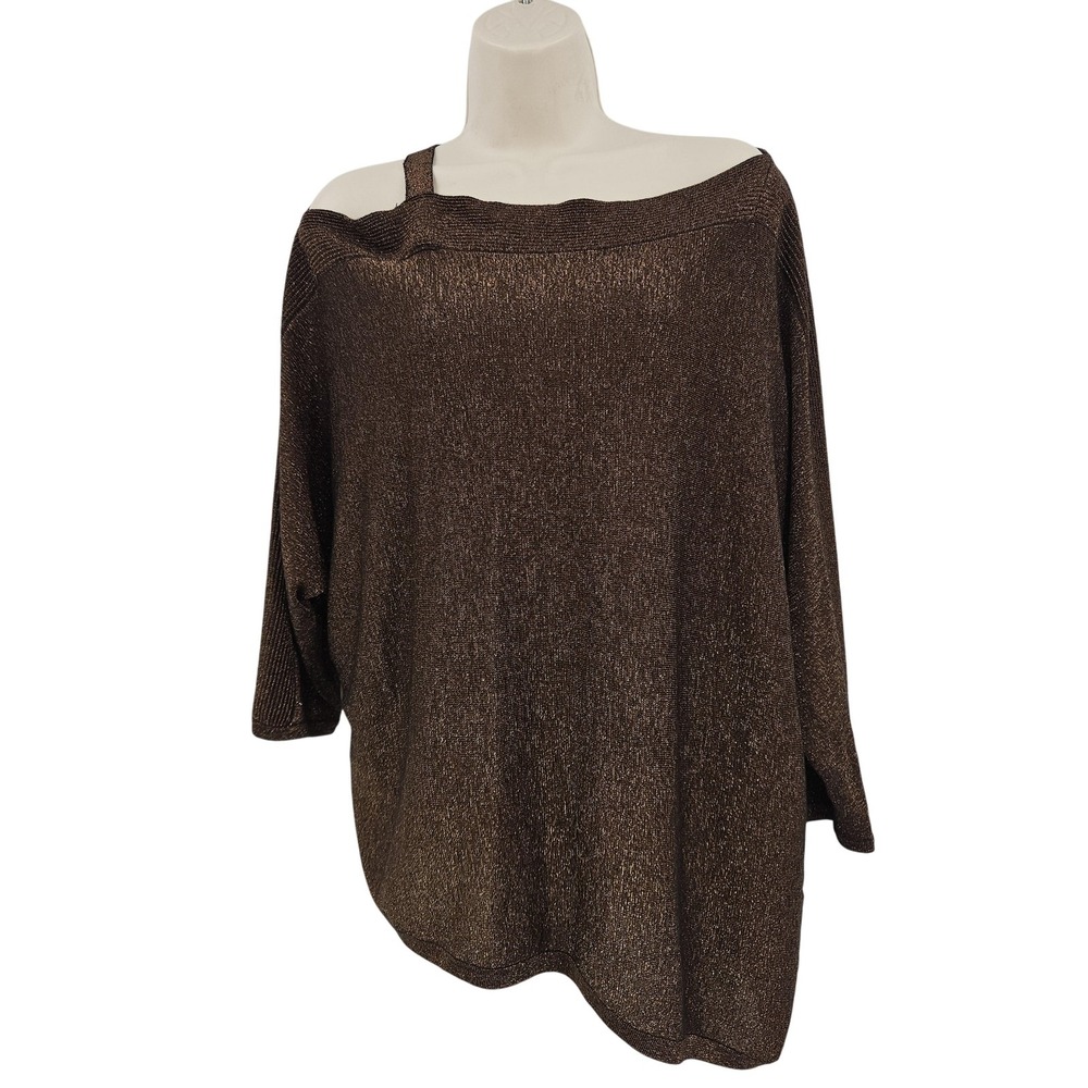 Joseph Ribkoff Sweater Womens XL Brown Metallic Off Shoulder Dolman Knit Top